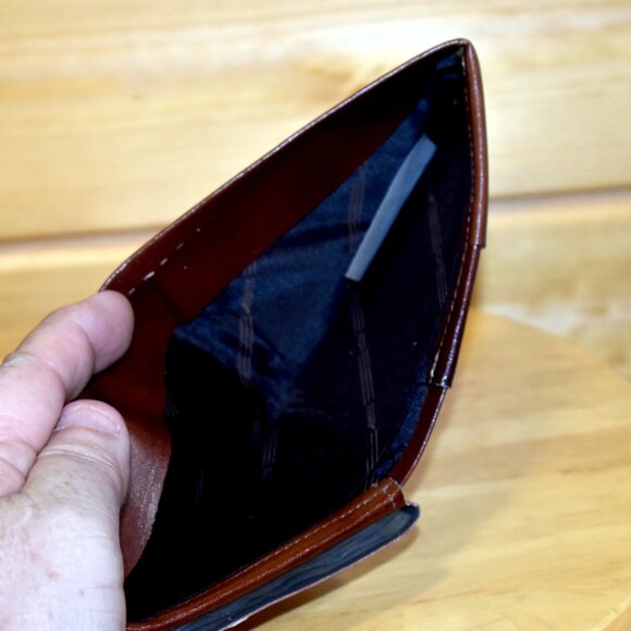 VTG Amity Bifold Wallet Billfold Cowhide Marble Brown Leather w Inspection Card - Picture 5 of 6